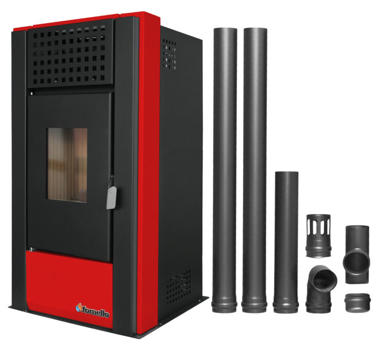Pachet pentru incalzire Semineu (Soba) pe Peleti cu aer cald Fornello Magnesia 9 KW, culoare Bordeaux si kit evacuare 2,5 metri 1 Pachet pentru incalzire Semineu (Soba) pe Peleti cu aer cald Fornello Magnesia 9 KW, culoare Bordeaux si kit evacuare 2,5 metri