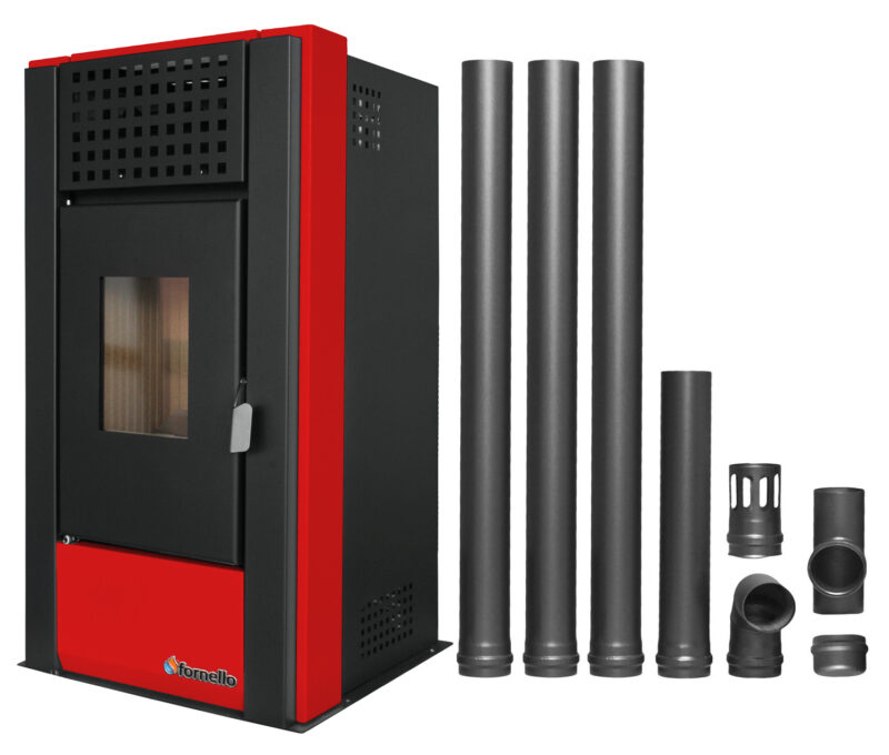 Pachet pentru incalzire Semineu (Soba) pe Peleti cu aer cald Fornello Magnesia 9 KW, culoare Bordeaux si kit evacuare 3,5 metri 1 Pachet pentru incalzire Semineu (Soba) pe Peleti cu aer cald Fornello Magnesia 9 KW, culoare Bordeaux si kit evacuare 3,5 metri