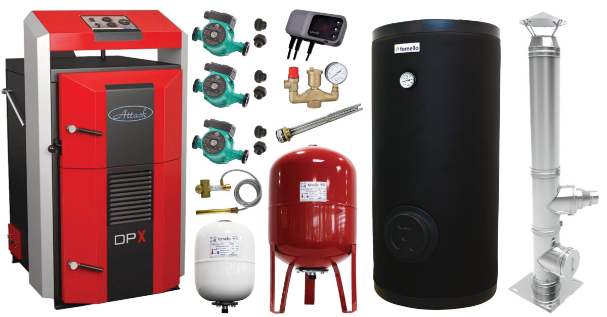 Pachet premium Cazan (centrala) pe combustibil solid, Attack DPX Standard cu gazeificare, 45 kW, cos inox, boiler de sol cu rezistenta, 2 x vas expansiune, 3 x pompe circulare, controller pompa, grup siguranta si vana sts 1 Pachet premium Cazan (centrala) pe combustibil solid, Attack DPX Standard cu gazeificare, 45 kW, cos inox, boiler de sol cu rezistenta, 2 x vas expansiune, 3 x pompe circulare, controller pompa, grup siguranta si vana sts