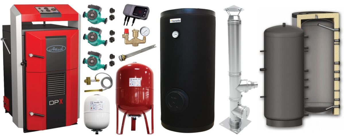 Pachet premium Cazan (centrala) pe combustibil solid, Attack DPX Standard cu gazeificare, 45 kW, Puffer 1000 litri, cos inox, boiler de sol cu rezistenta, 2 x vas expansiune, 3 x pompe circulare, controller pompa, grup siguranta si vana sts 1 Pachet premium Cazan (centrala) pe combustibil solid, Attack DPX Standard cu gazeificare, 45 kW, Puffer 1000 litri, cos inox, boiler de sol cu rezistenta, 2 x vas expansiune, 3 x pompe circulare, controller pompa, grup siguranta si vana sts