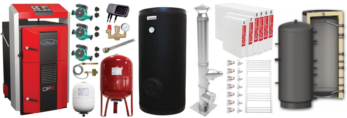 Pachet premium Cazan (centrala) pe combustibil solid, Attack DPX Standard cu gazeificare, 45 kW, Puffer 1000 litri, calorifere otel, cos inox, boiler, 2 x vas expansiune, 3 x pompe circulare, controller pompa, grup siguranta si vana sts 1 Pachet premium Cazan (centrala) pe combustibil solid, Attack DPX Standard cu gazeificare, 45 kW, Puffer 1000 litri, calorifere otel, cos inox, boiler, 2 x vas expansiune, 3 x pompe circulare, controller pompa, grup siguranta si vana sts