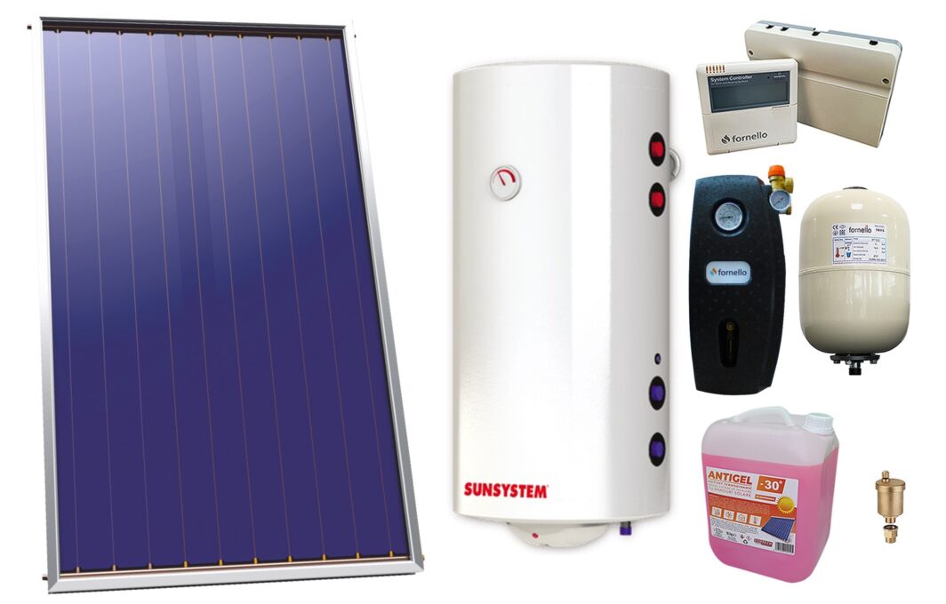 Pachet sistem solar presurizat, Panou Solar plan Sunsystem Select PK SL CL NL 2.15 m², Boiler Sunsystem MB NL2 120 PRL, 2 serpentine, grup pompare, controller, vas expansiune, antigel, aerisitor 1/2