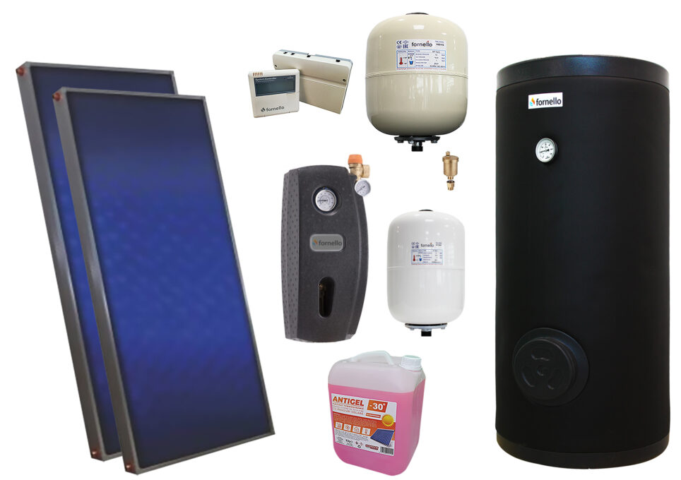 Pachet solar premium, presurizat, 2x panou plan Sunsystem PК SL FP 2.4, Boiler cu 2 serpentine Fornello SOL 200 LT 2S, controller, vas expansiune solar, vas expansiune sanitar, grup pompare Fornello (pompa OHI), aerisitor 1/2, antigel 1 Pachet solar premium, presurizat, 2x panou plan Sunsystem PК SL FP 2.4, Boiler cu 2 serpentine Fornello SOL 200 LT 2S, controller, vas expansiune solar, vas expansiune sanitar, grup pompare Fornello (pompa OHI), aerisitor 1/2, antigel