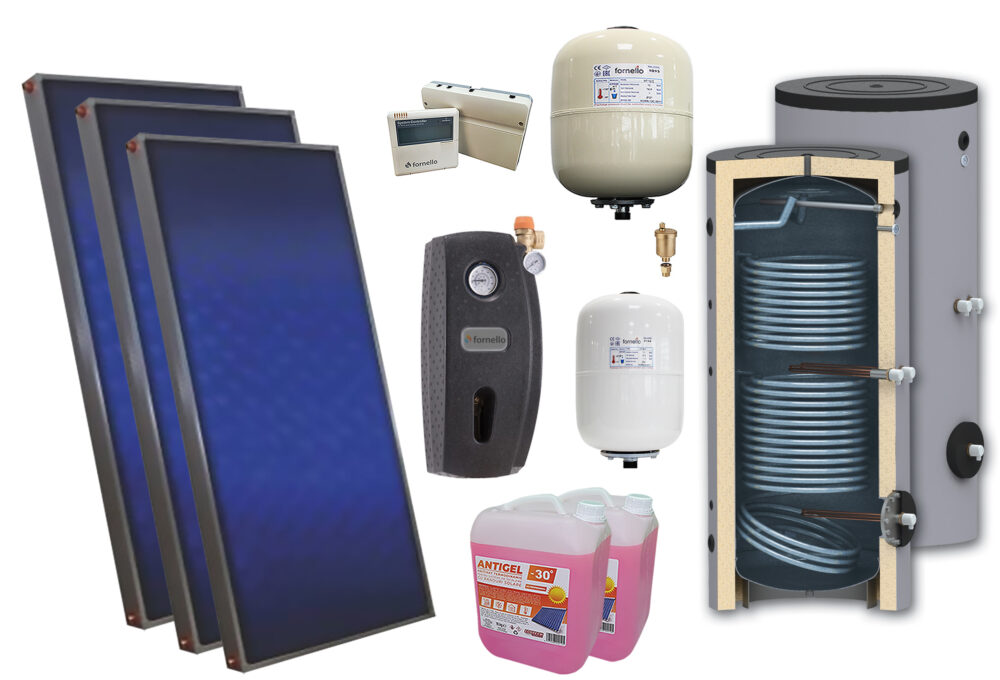 Pachet solar premium, presurizat, 3x panou plan Sunsystem PК SL FP 2.0, Boiler cu 2 serpentine Sunsystem SON 300 2S, controller, vas expansiune solar, vas expansiune sanitar, grup pompare Fornello (pompa OHI), aerisitor, antigel 1 Pachet solar premium, presurizat, 3x panou plan Sunsystem PК SL FP 2.0, Boiler cu 2 serpentine Sunsystem SON 300 2S, controller, vas expansiune solar, vas expansiune sanitar, grup pompare Fornello (pompa OHI), aerisitor, antigel