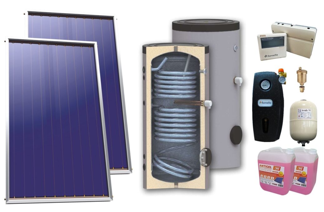 Pachet solar, presurizat, 2 x Panou solar plan Sunsystem Select PK SL CL NL 2.15 m², Boiler de sol Sunsystem SON 300, Controller, Vas expansiune,  Grup pompare, Antigel