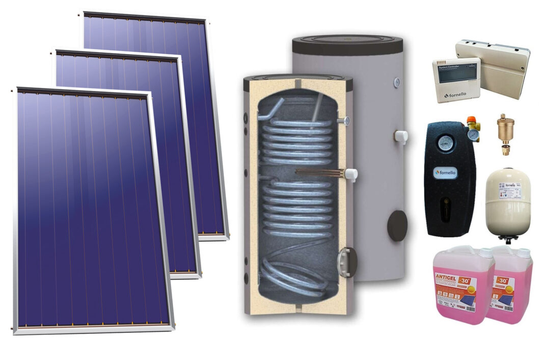 Pachet solar, presurizat, 3 x Panou solar plan Sunsystem Select PK SL CL NL 2.15 m², Boiler de sol Sunsystem SON 300, Controller, Vas expansiune,  Grup pompare, Antigel