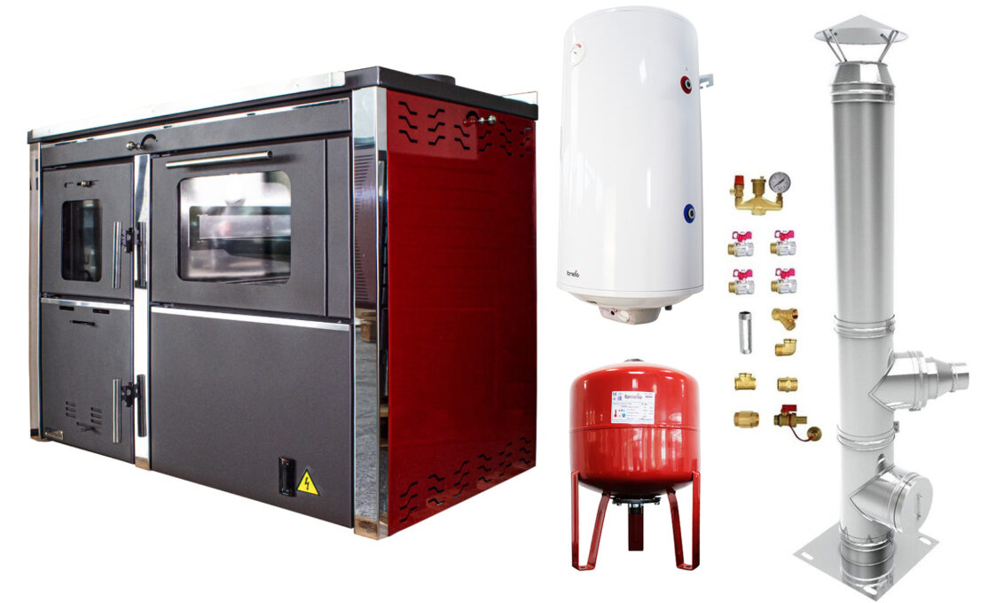 Pachet Termosemineu FORNELLO STAR Red 34 kw pe combustibil solid ( lemn,carbune,bricheti ) prevazut cu plita si cuptor pentru gatit, echipat cu pompa de circulare, cos inox, boiler termoelectric 100l, vas expansiune, kit montaj 1 Pachet Termosemineu FORNELLO STAR Red 34 kw pe combustibil solid ( lemn,carbune,bricheti ) prevazut cu plita si cuptor pentru gatit, echipat cu pompa de circulare, cos inox, boiler termoelectric 100l, vas expansiune, kit montaj