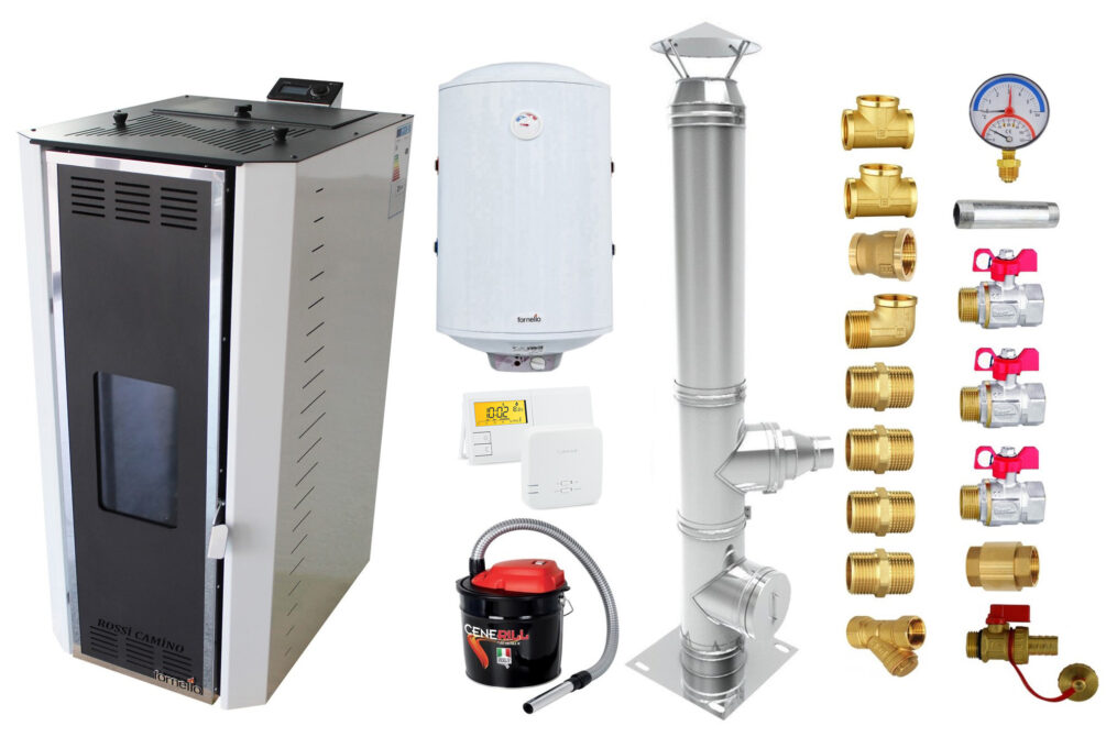 Pachet Termosemineu pe peleti Fornello Camino Rossi 35 kW, pompa Grundfos, vas expansiune, arzator inox, Boiler Fornello Termoelectric 100 l, termostat, aspirator cenusa, cos inox 4 ml si fitinguri montaj 1 Pachet Termosemineu pe peleti Fornello Camino Rossi 35 kW, pompa Grundfos, vas expansiune, arzator inox, Boiler Fornello Termoelectric 100 l, termostat, aspirator cenusa, cos inox 4 ml si fitinguri montaj