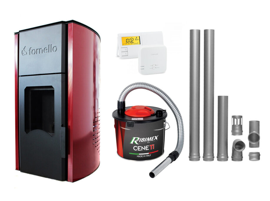 Pachet Termosemineu pe peleti Fornello Royal Bordeaux 25 kW, complet echipat cu pompa, vas expansiune, automatizare, culoare grena, kit evacuare 2.5 ml, Termostat Radio Comanda Salus 091FLRFV2 si Aspirator Cenusa 1 Pachet Termosemineu pe peleti Fornello Royal Bordeaux 25 kW, complet echipat cu pompa, vas expansiune, automatizare, culoare grena, kit evacuare 2.5 ml, Termostat Radio Comanda Salus 091FLRFV2 si Aspirator Cenusa