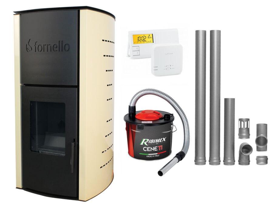 Pachet Termosemineu pe peleti Fornello Royal Ivory 18 kW, complet echipat cu pompa, vas expansiune, automatizare, culoare crem, kit evacuare 2.5 ml, Termostat Radio Comanda Salus 091FLRFV2 si Aspirator Cenusa 1 Pachet Termosemineu pe peleti Fornello Royal Ivory 18 kW, complet echipat cu pompa, vas expansiune, automatizare, culoare crem, kit evacuare 2.5 ml, Termostat Radio Comanda Salus 091FLRFV2 si Aspirator Cenusa