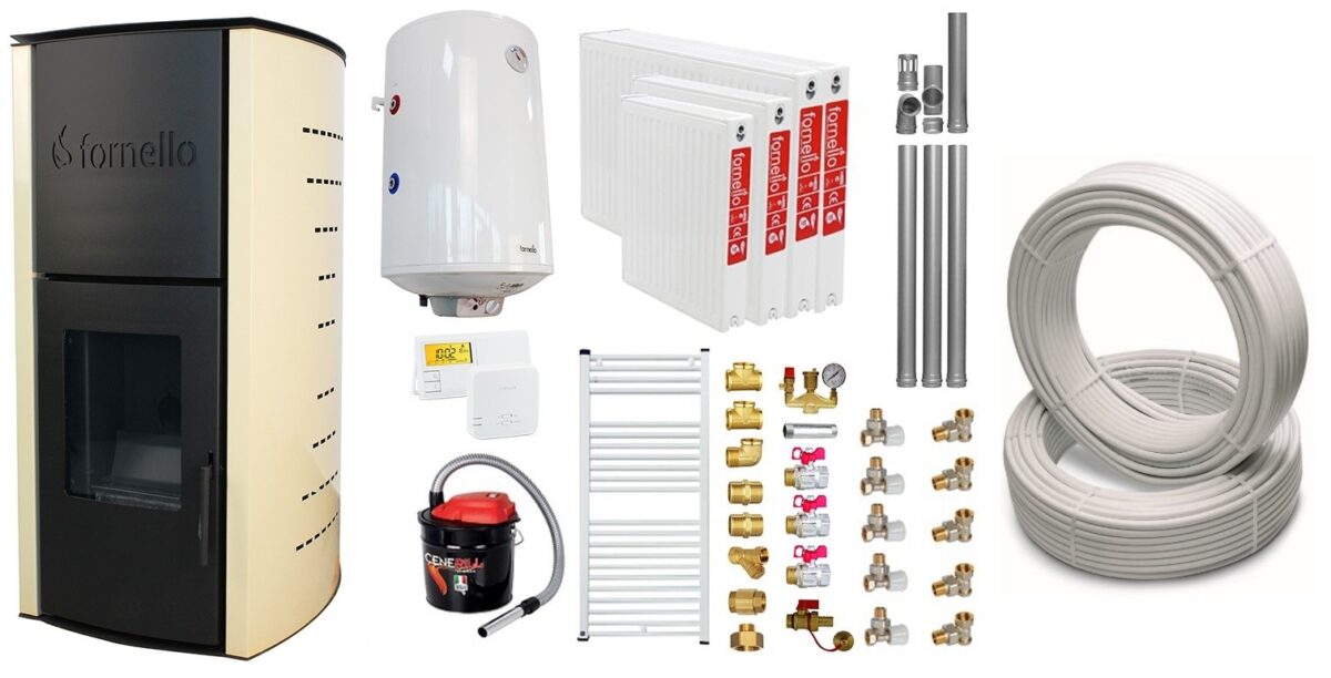 Pachet Termosemineu pe peleti Fornello Royal Ivory 18 kW, complet echipat cu pompa, teava hidronix, vas expansiune, automatizare, culoare crem, Boiler, kit evacuare 3.5 ml, Termostat Salus 091FLRFV2 Aspirator Cenusa, Calorifere si Fitinguri 1 Pachet Termosemineu pe peleti Fornello Royal Ivory 18 kW, complet echipat cu pompa, teava hidronix, vas expansiune, automatizare, culoare crem, Boiler, kit evacuare 3.5 ml, Termostat Salus 091FLRFV2 Aspirator Cenusa, Calorifere si Fitinguri
