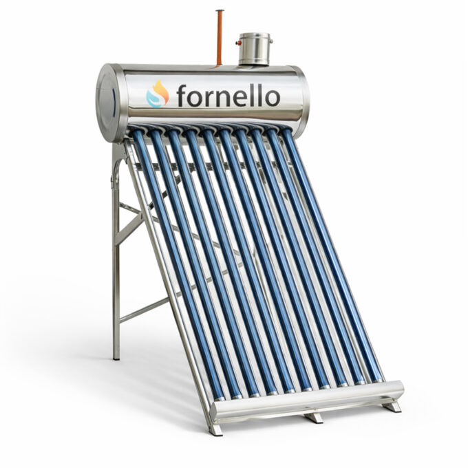 Panou solar nepresurizat Fornello pentru producere apa calda, cu rezervor inox, 82 litri, 10 tuburi vidate si vas flotor 5 litri