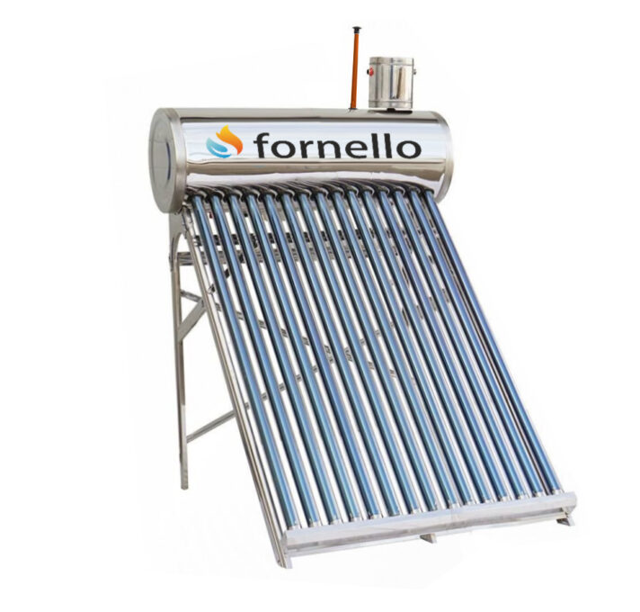 Panou solar nepresurizat Fornello pentru producere apa calda, cu rezervor inox, 122 litri, 15 tuburi vidate si vas flotor 5 litri