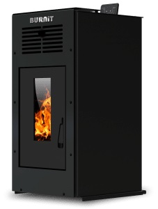 Semineu (soba) pe peleti Burnit Ambient Black 10 kw, cu tiraj fortat include ventilator aer cald, aprindere electrica, recomandat pentru 100 mp