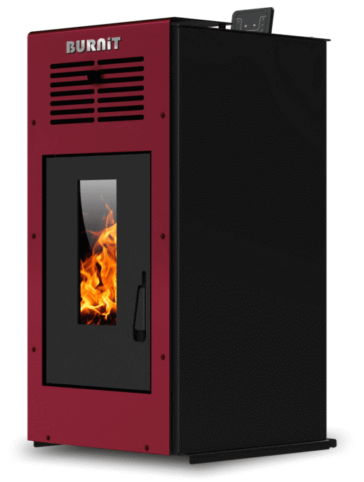 Semineu (soba) pe peleti Burnit Ambient Bordeaux 8 kw, cu tiraj fortat include ventilator aer cald, aprindere electrica, recomandat pentru 80 mp