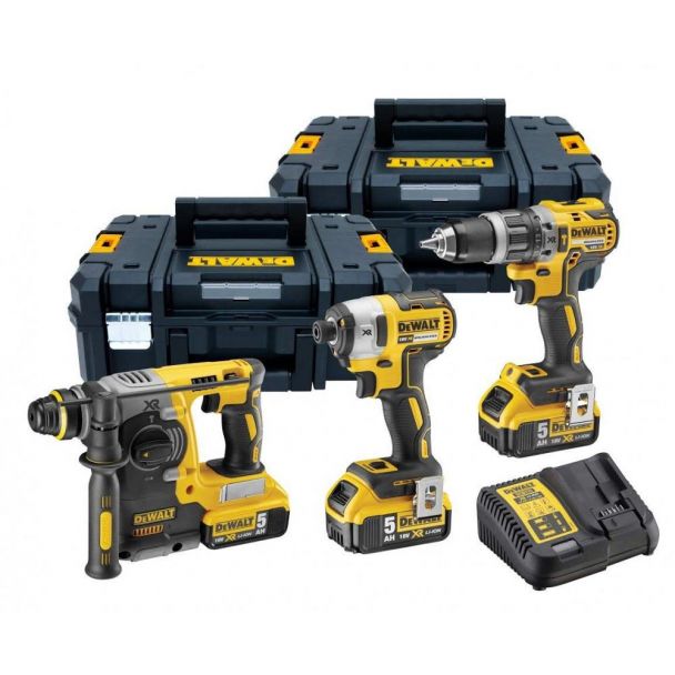 Set combo DeWalt DCK368P3T: ciocan rotopercutor DCH273, masina compacta de gaurit cu percutie DCD796, surubelnita cu impact DCF887, 3 acumulatori Li-Ion 18V 5.0Ah, incarcator, 2 cutii de transport TSTAK II 1 Set combo DeWalt DCK368P3T: ciocan rotopercutor DCH273, masina compacta de gaurit cu percutie DCD796, surubelnita cu impact DCF887, 3 acumulatori Li-Ion 18V 5.0Ah, incarcator, 2 cutii de transport TSTAK II