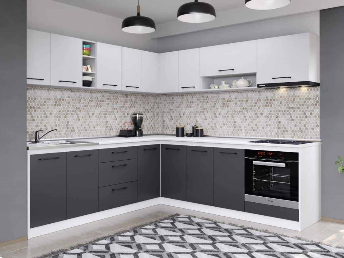 Set Mobila Bucatarie Colt Mina Dual 240*240 Gri Antracit/Alb C113
