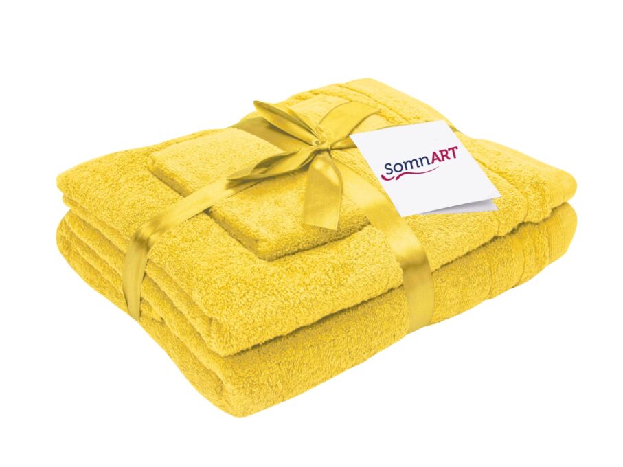 Set prosoape bumbac Somnart, 600gsm, de fata 50x90 cm + de corp 70x140 + de maini 30x50 cm - galben