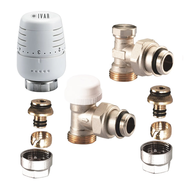 Set robineti calorifer - cap termostatic + robinet termostatabil + robinet retur + conectori pentru teava pexal 16x2 Ivar 1 Set robineti calorifer - cap termostatic + robinet termostatabil + robinet retur + conectori pentru teava pexal 16x2 Ivar