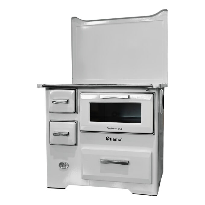 Soba de gatit si incalzit FIAMA SD 7 RS D, 7 Kw, cu cuptor de gatit si plita, culoare alb, evacuare partea dreapta