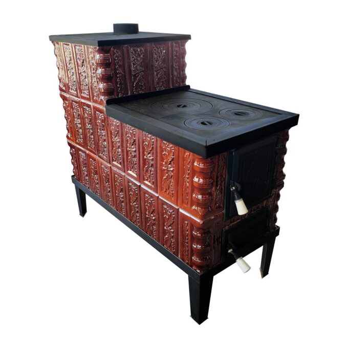Soba teracota cu plita  3 randuri  maro  tip cizma  100 x 45 x 94 cm  evacuare dreapta