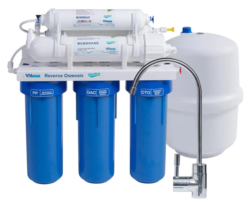 Statie filtrare, osmoza inversa cu mineralizare fara pompa Aquapur, cu baterie
