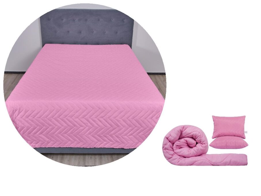 Pachet 1 Set SomnART gama Coral, Pilota 200x220 cm si 2 perne 50x70 cm + Cuvertura Microfibra, 210x240, Sweet Liliac