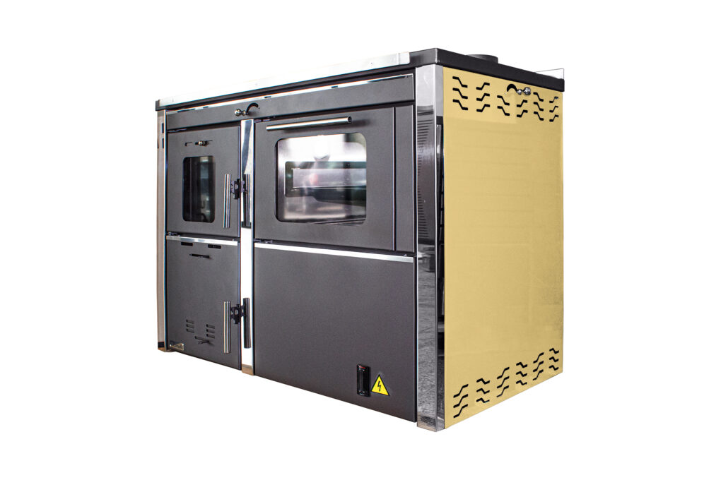 Termosemineu FORNELLO STAR CREM 34 kw pe combustibil solid ( lemn,carbune,bricheti ) ce se poate utiliza atat pentru incalzirea locuintelor, cat si pentru gatit (este prevazuta cu plita si cuptor pentru gatit) si este echipat cu pompa de circulatie