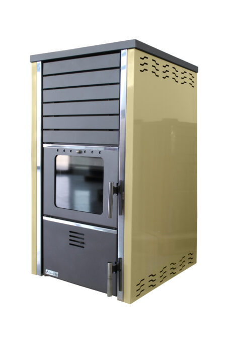 Termosemineu FORNELLO SUPERNOVA CREAM 38 KW pe combustibil solid ( lemn,carbune,bricheti ) ce se poate utiliza pentru incalzirea locuintelor, este echipat cu pompa de circulatie