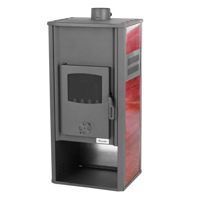 Termosemineu pe lemne, brichete si carbune Fornello Roma E , Bordeaux, 22 kW, 49x45x103 cm