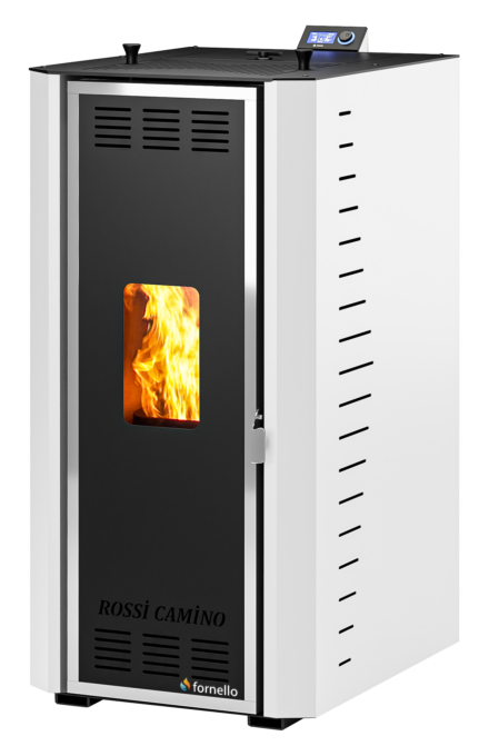Termosemineu pe peleti Fornello Camino Rossi 25 kW, pompa Grundfos, vas expansiune, arzator inox
