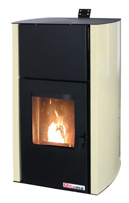 Termosemineu pe peleti Fornello Fiama Confort 30 kW, cu pompa, vas expansiune, automatizare, buncar 35 kg, tiraj fortat, culoare crem, pana la 200 mp