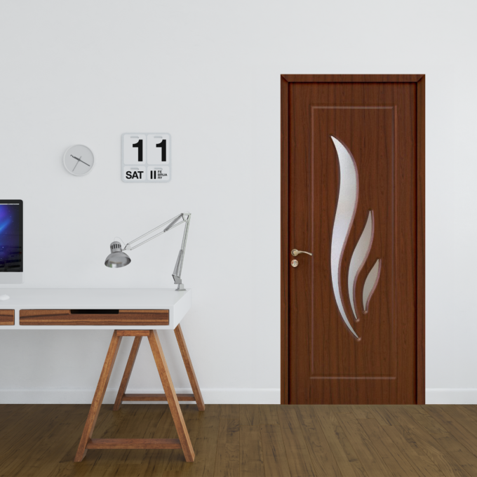 Usa interior din MDF OP 071 reversibila toc inclus cu geam teak 80 x 200 cm