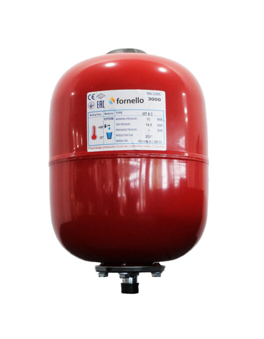 Vas expansiune termic Fornello 12 litri, vertical culoare rosu, presiune maxima 10 bar, membrana EPDM