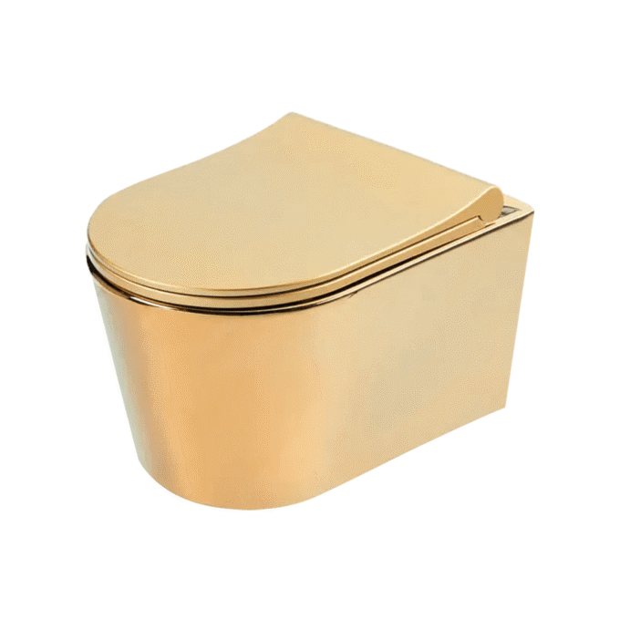 Vas WC suspendat Celesta Vista  50 x 35 cm  ceramica  capac duroplast  inchidere lenta  auriu/alb